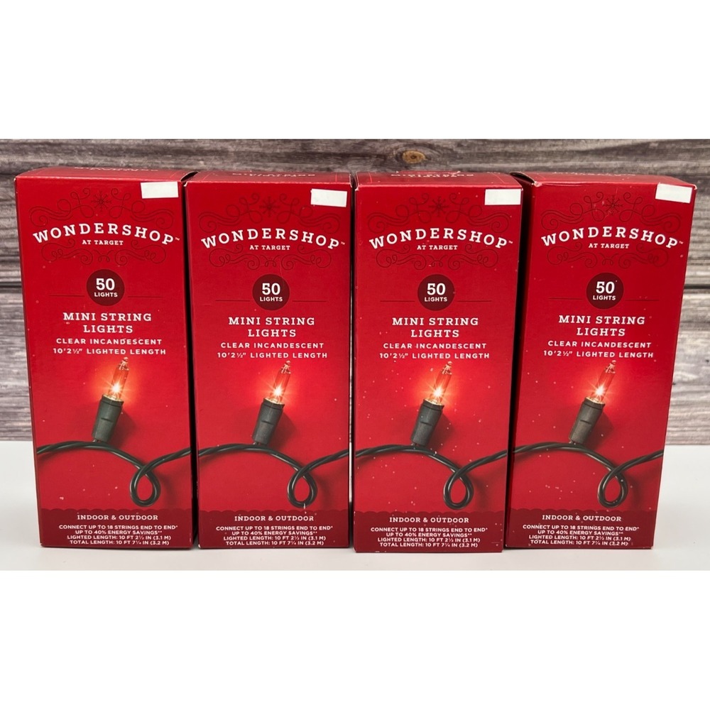 Lot of 4 Wondershop 50 Clear Incandescent 10' Mini String Lights Green Wire NEW